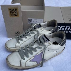 Golden Goose Superstars Lavender Star with Glitter Heels Size 38